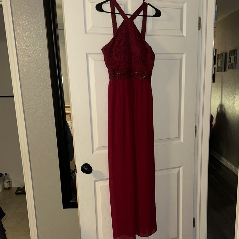 I.N. San Francisco Burgundy Lace Maxi Dress